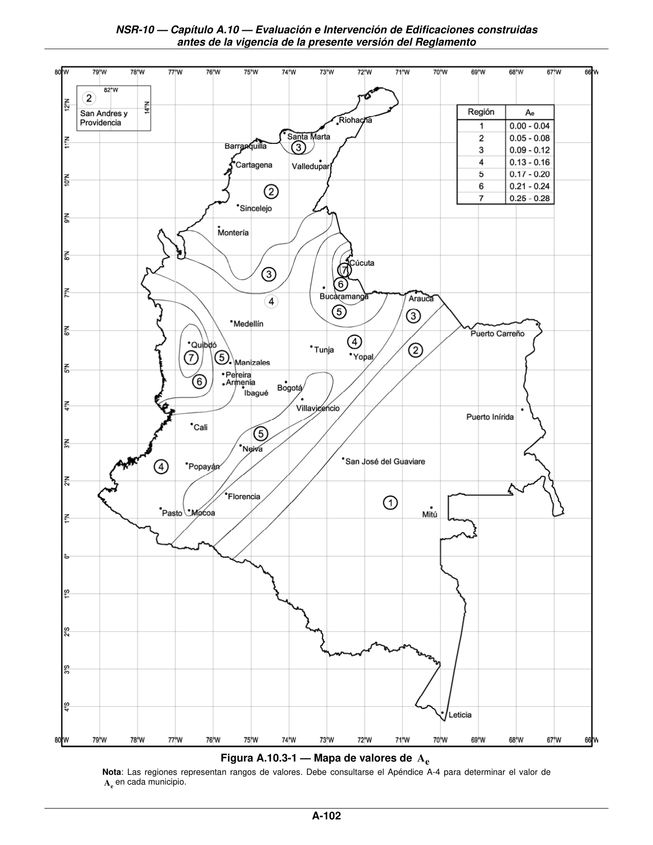 Figura A.10.3-1 — Mapa de valores de Ae — página original del PDF