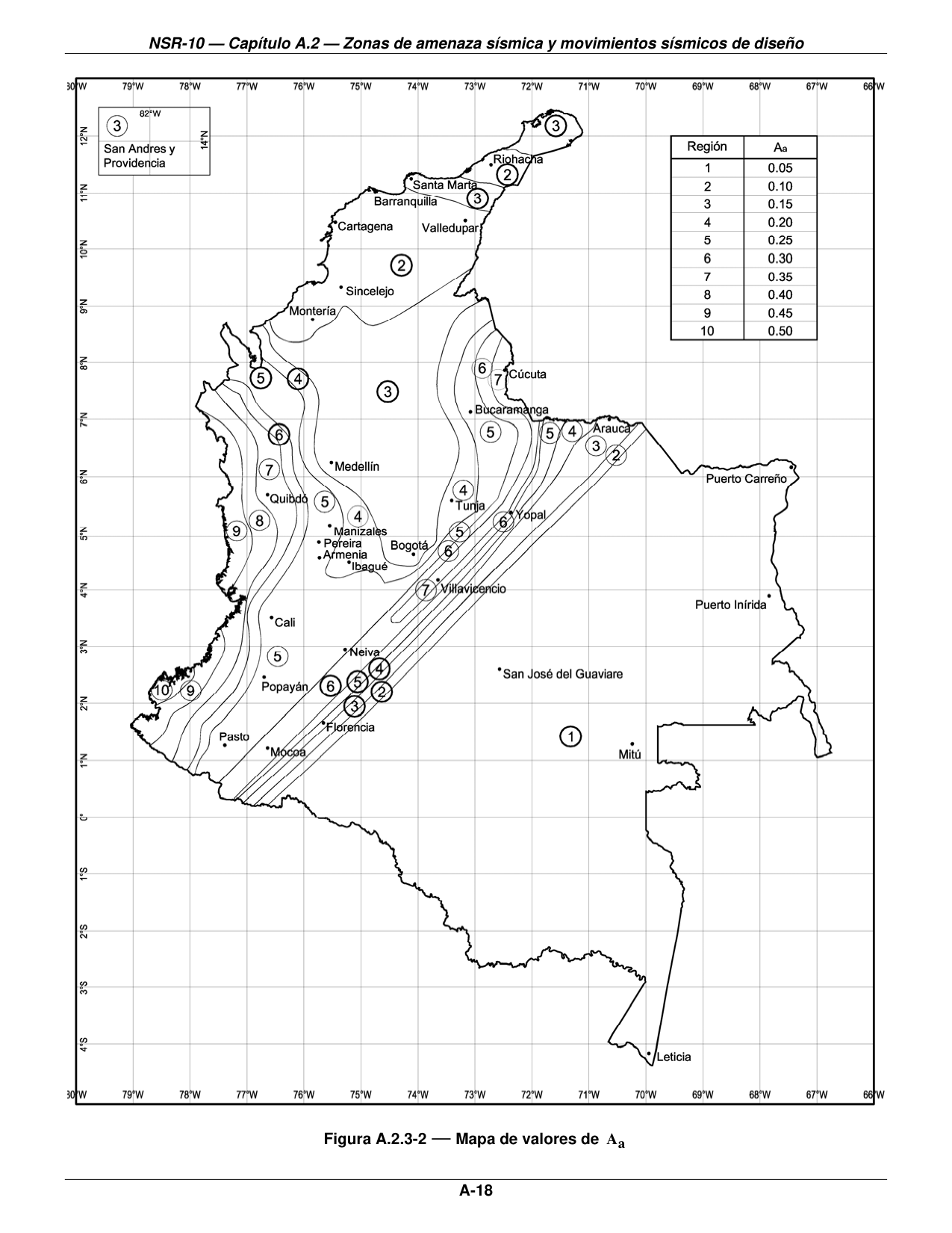 Figura A.2.3-2 — Mapa de valores de Aa — página original del PDF