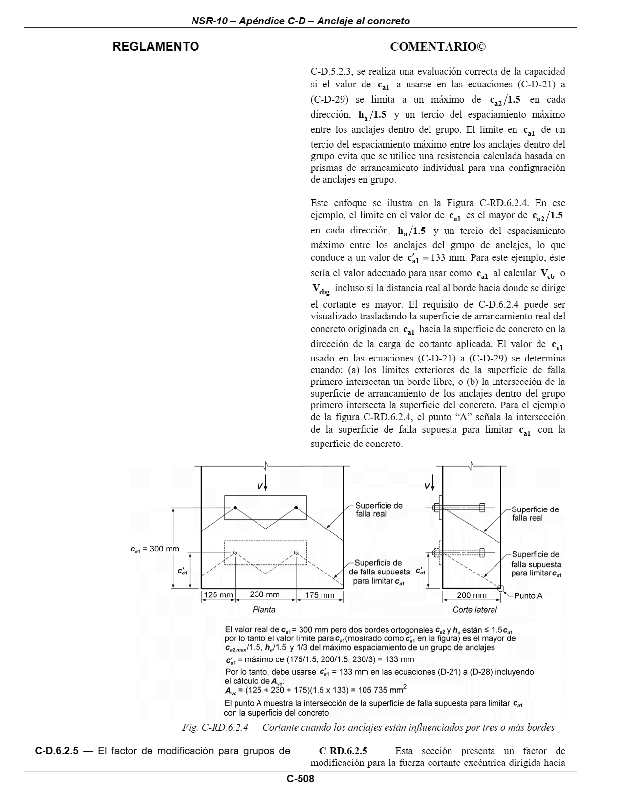 Fig. C-RD.6.2.4 — Cortante cuando los anclajes están influenciados por tres o más bordes — página original del PDF