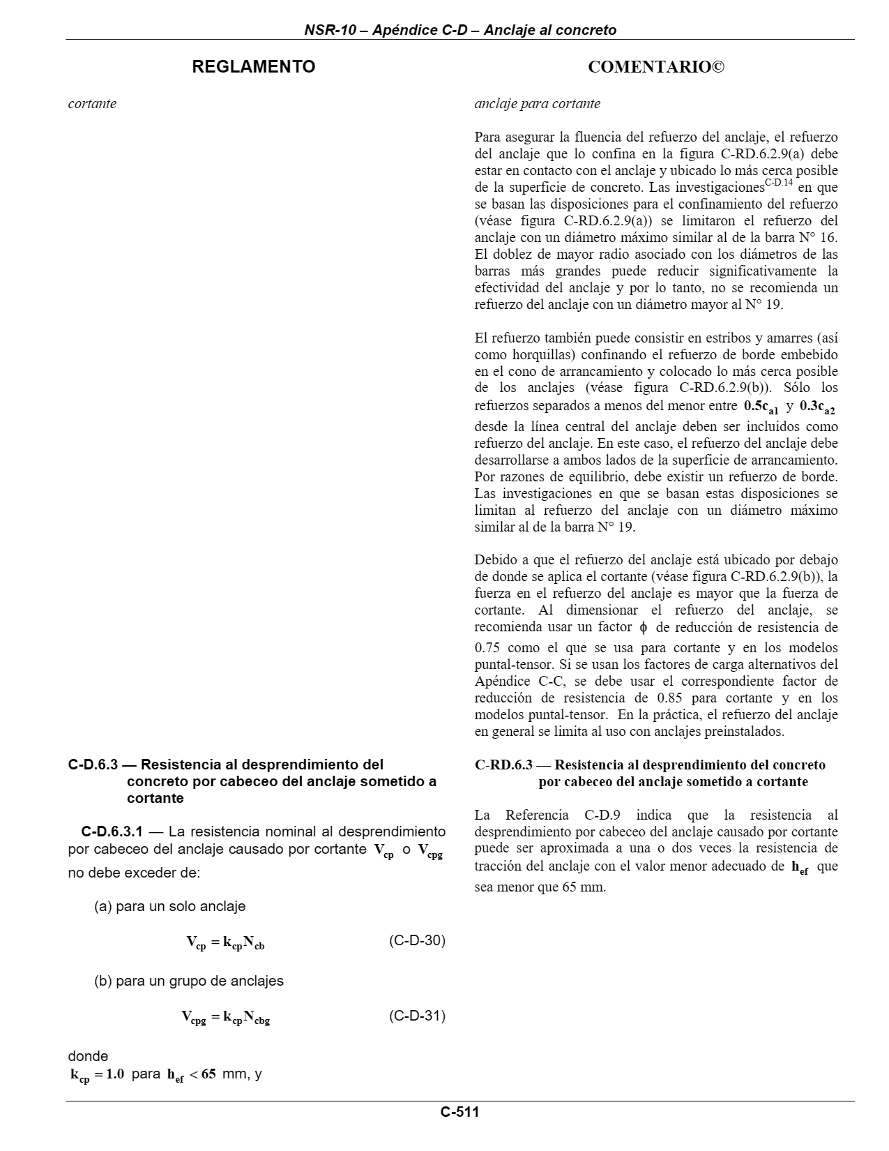 Fig. C-RD.6.2.9(a) — Refuerzo de anclaje de horquilla para cortante — página original del PDF