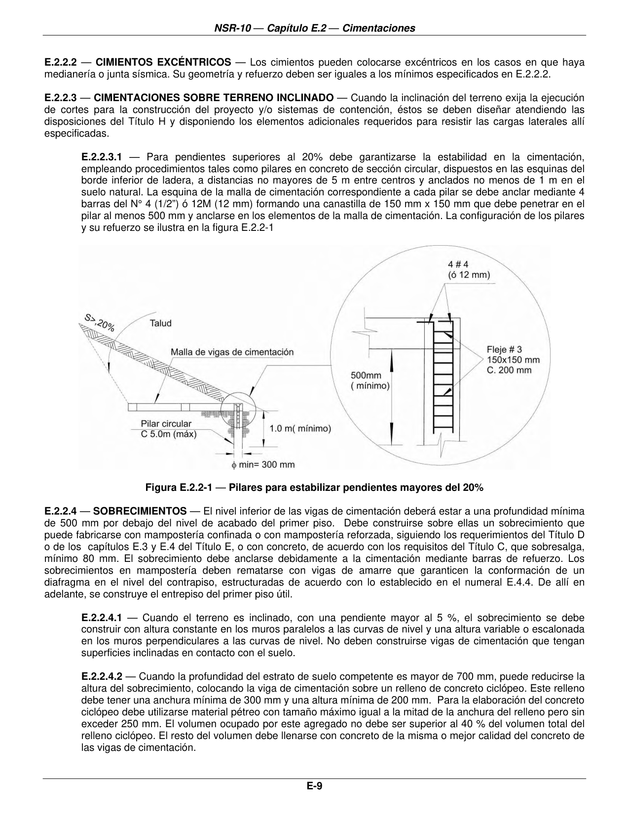 Figura E.2.2-1 — Pilares para estabilizar pendientes mayores del 20% — página original del PDF