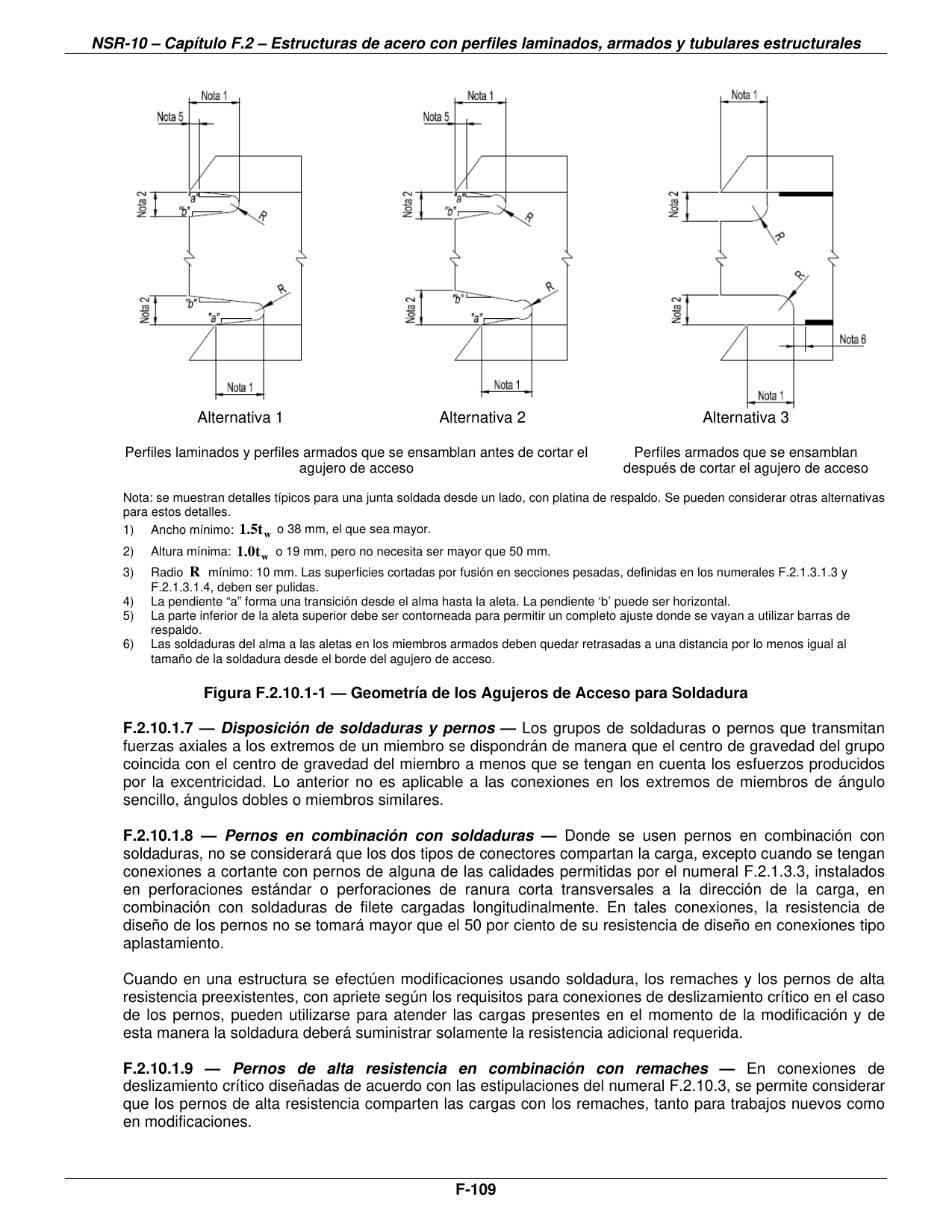 Figura F.2.10.1-1 — Geometría de los agujeros de acceso para soldadura — página original del PDF