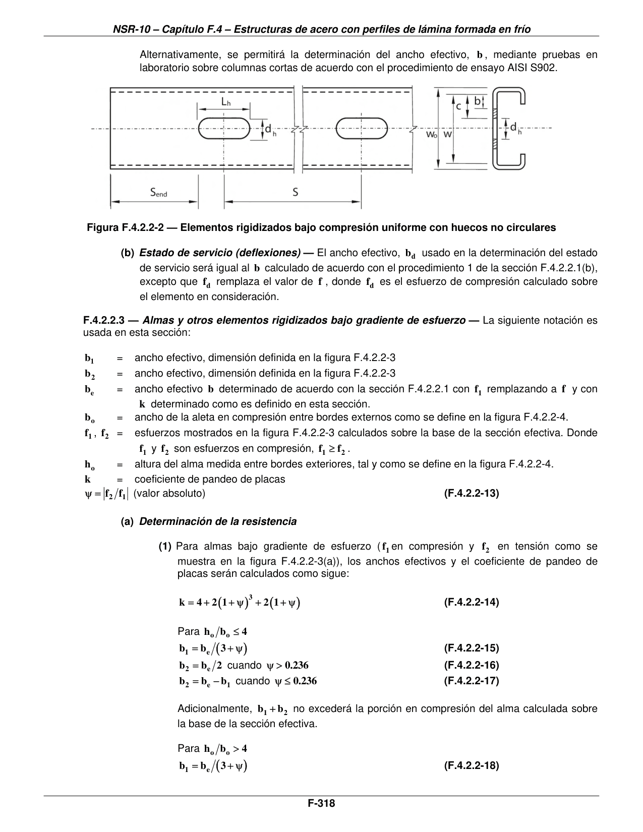 Figura F.4.2.2-2 — Elementos rigidizados bajo compresión uniforme con huecos no circulares — página original del PDF