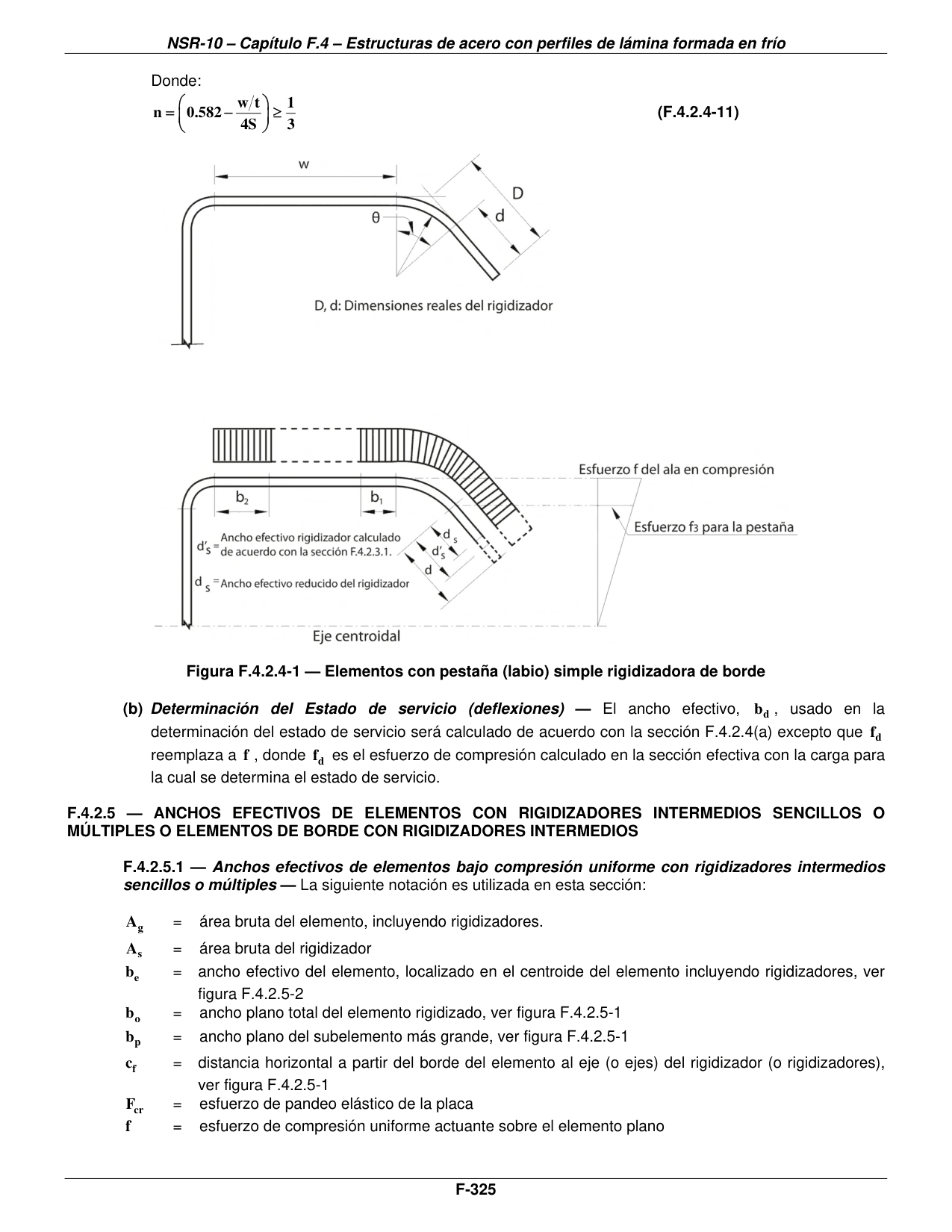 Figura F.4.2.4-1 — Elementos con pestaña (labio) simple rigidizadora de borde — página original del PDF