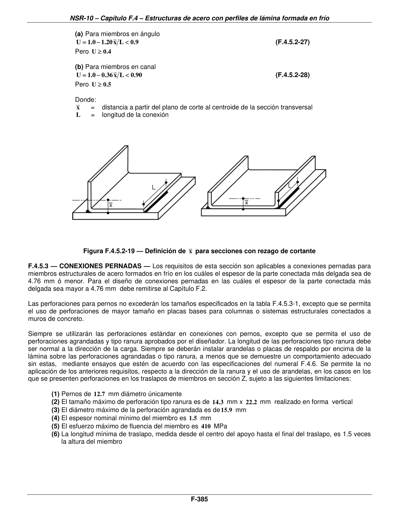 Figura F.4.5.2-19 — Definición de x̄ para secciones con rezago de cortante — página original del PDF