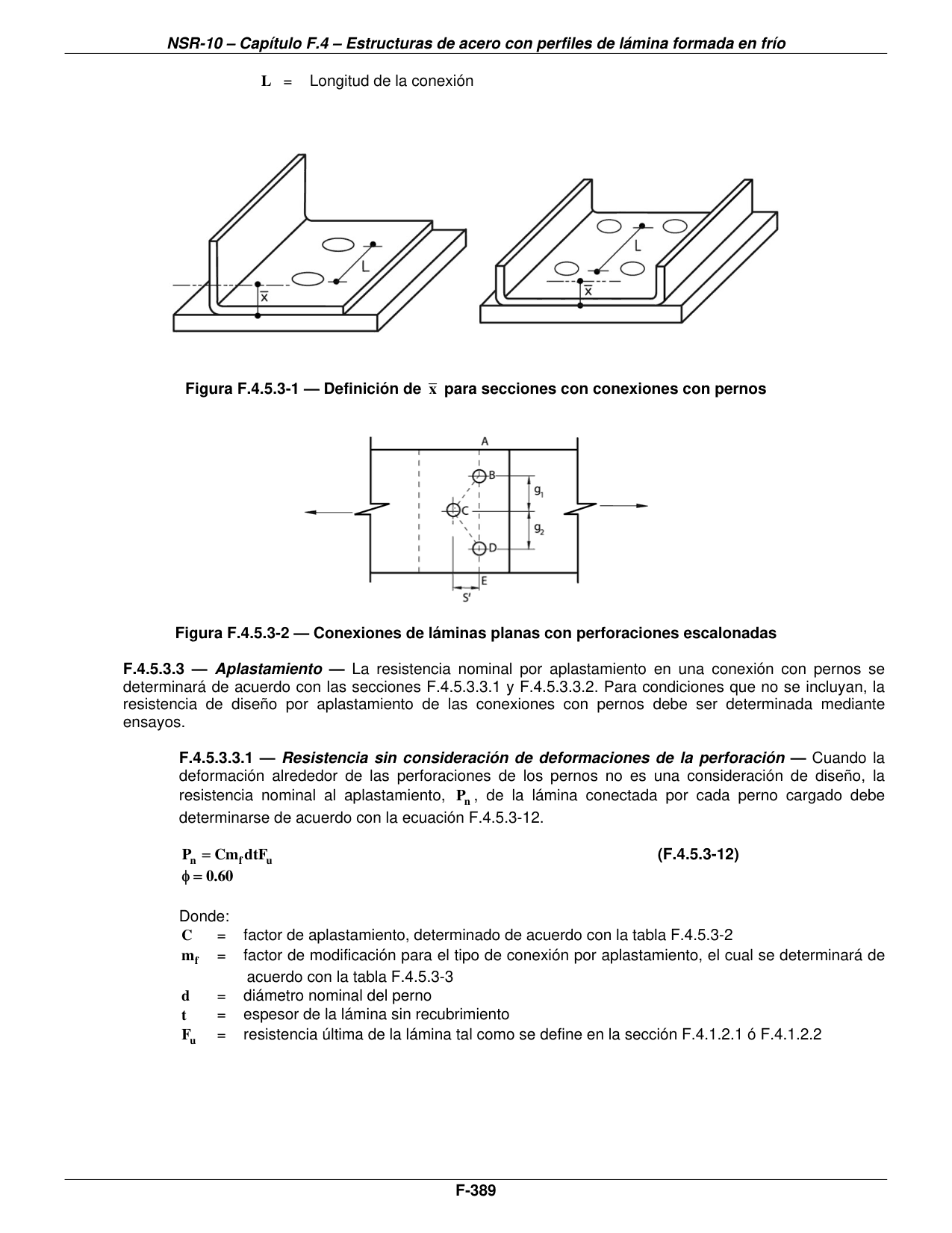 Figura F.4.5.3-1 — Definición de x̄ para secciones con conexiones con pernos — página original del PDF