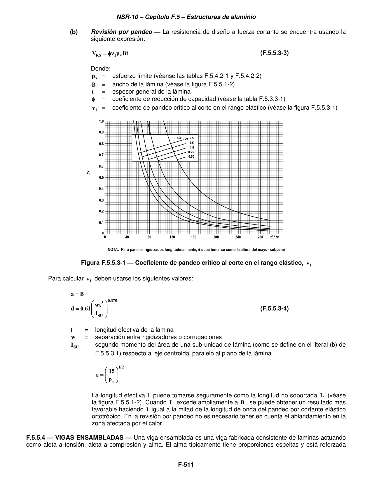 Figura F.5.5.3-1 — Coeficiente de pandeo crítico al corte en el rango elástico, v1 — página original del PDF