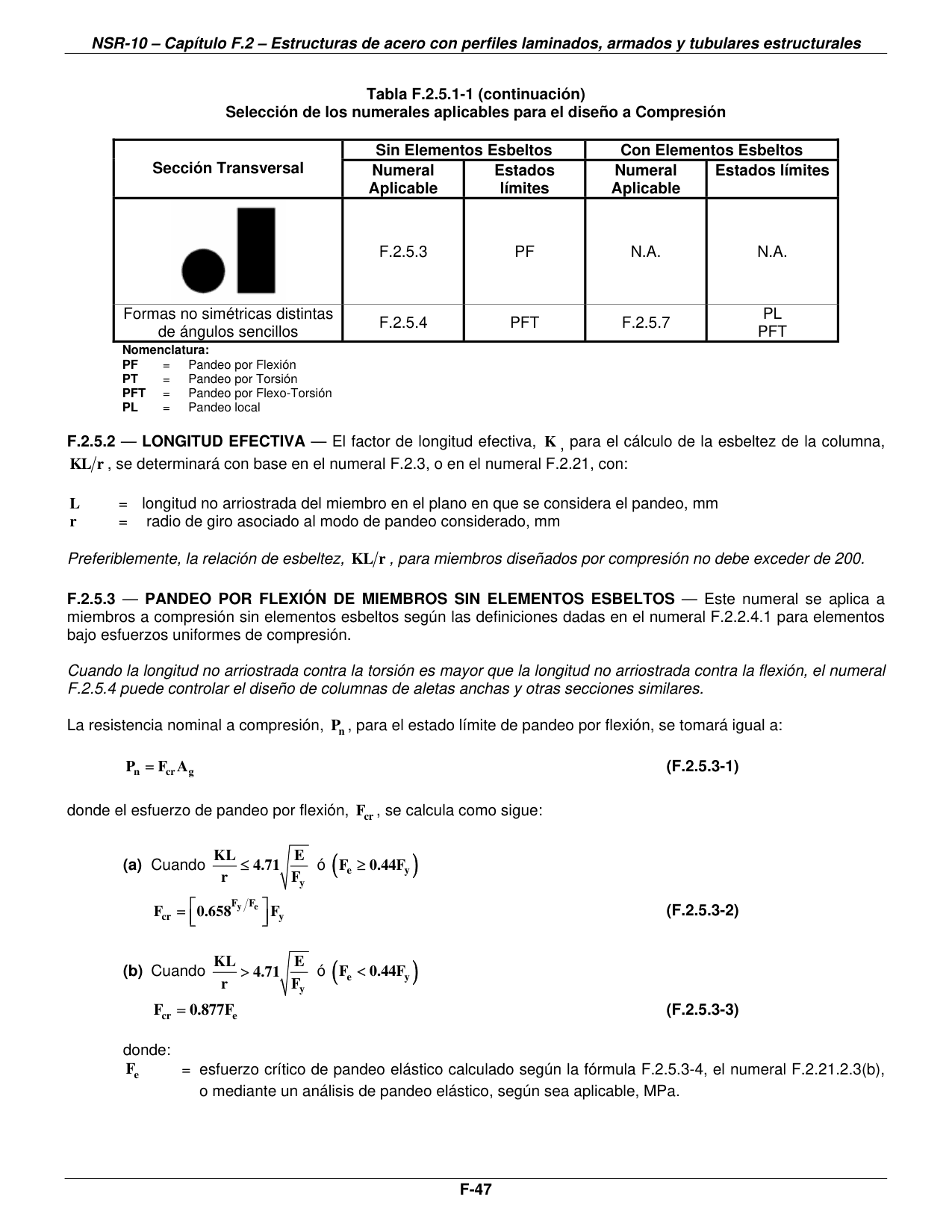 Tabla F.2.5.1-1 — Sección Transversal — página original del PDF