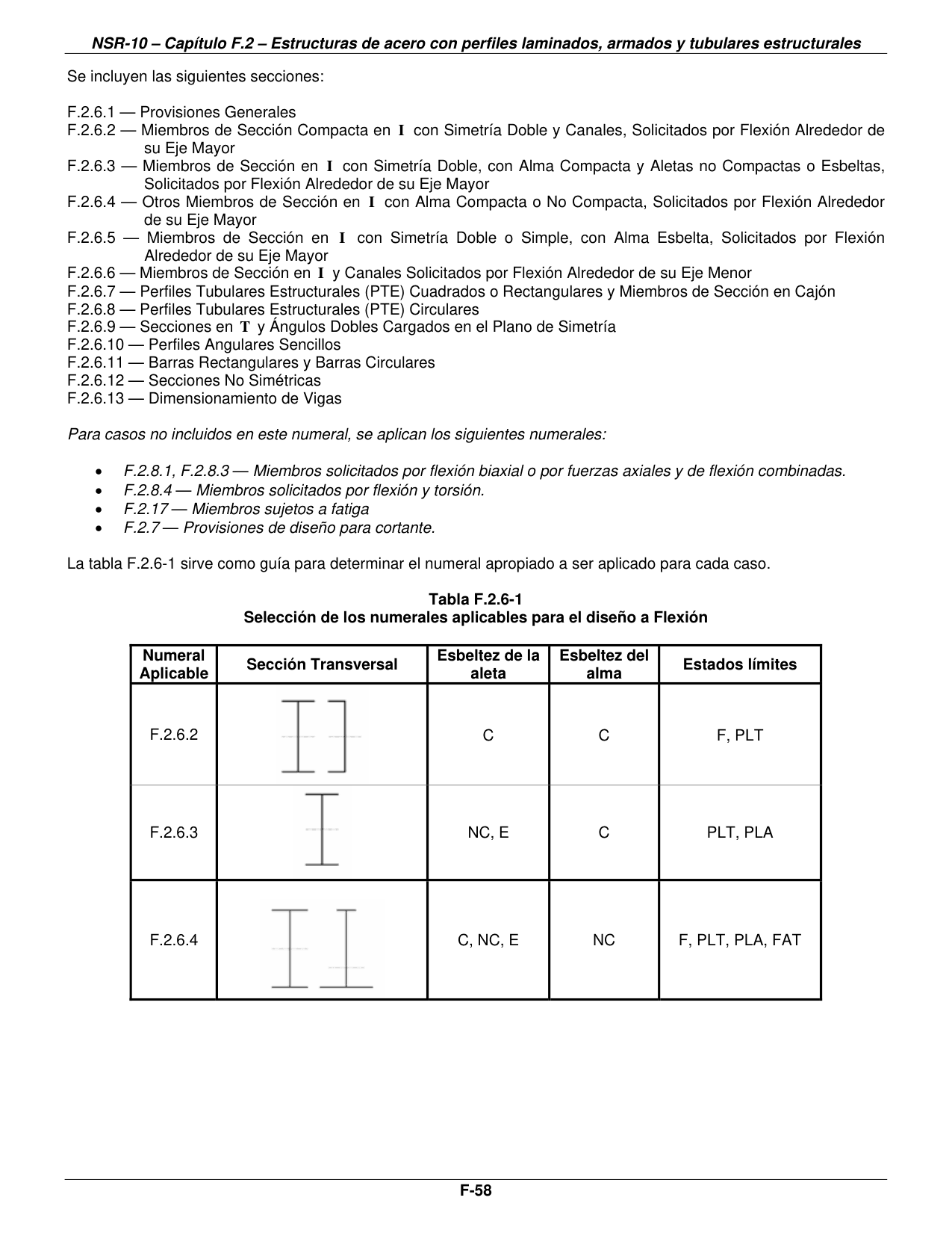 Tabla F.2.6-1 — Sección Transversal — página original del PDF