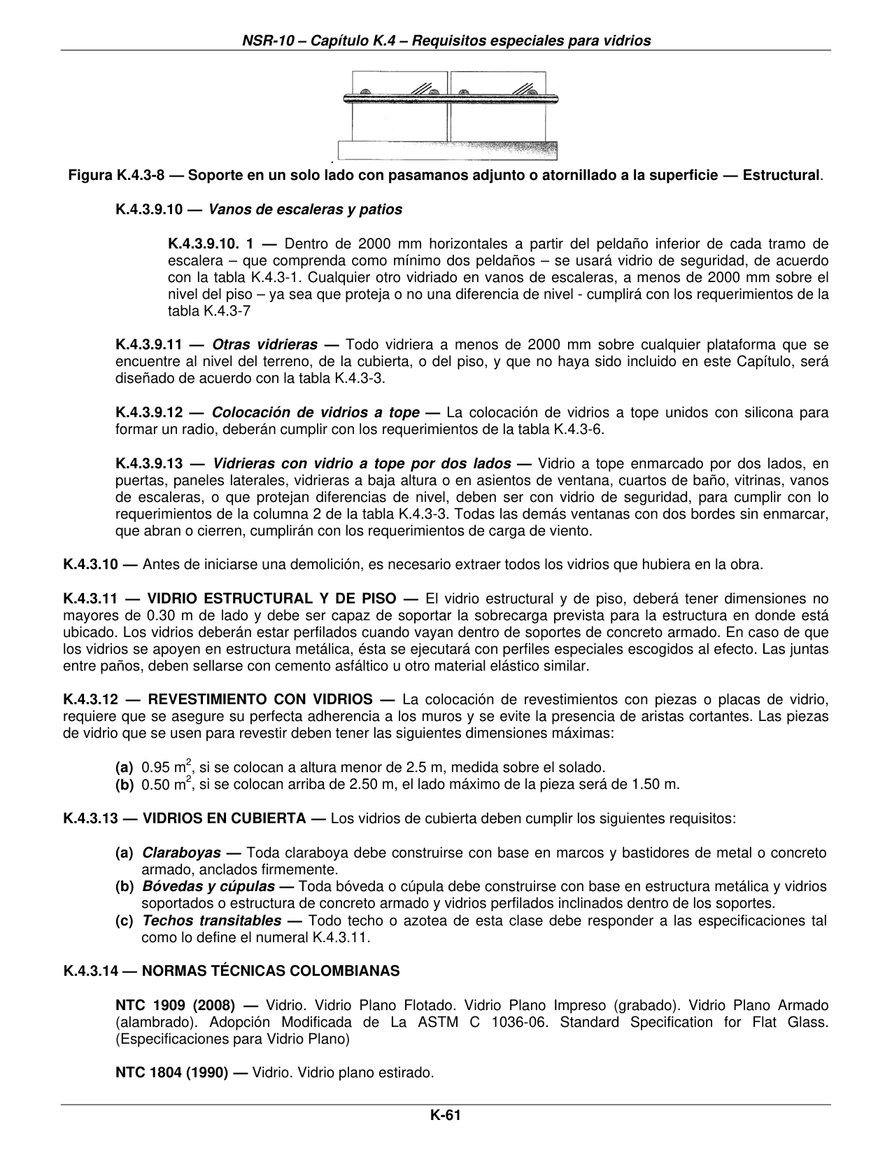 Figura K.4.3-8 — Soporte en un solo lado con pasamanos adjunto o atornillado a la superficie — Estructural — página original del PDF